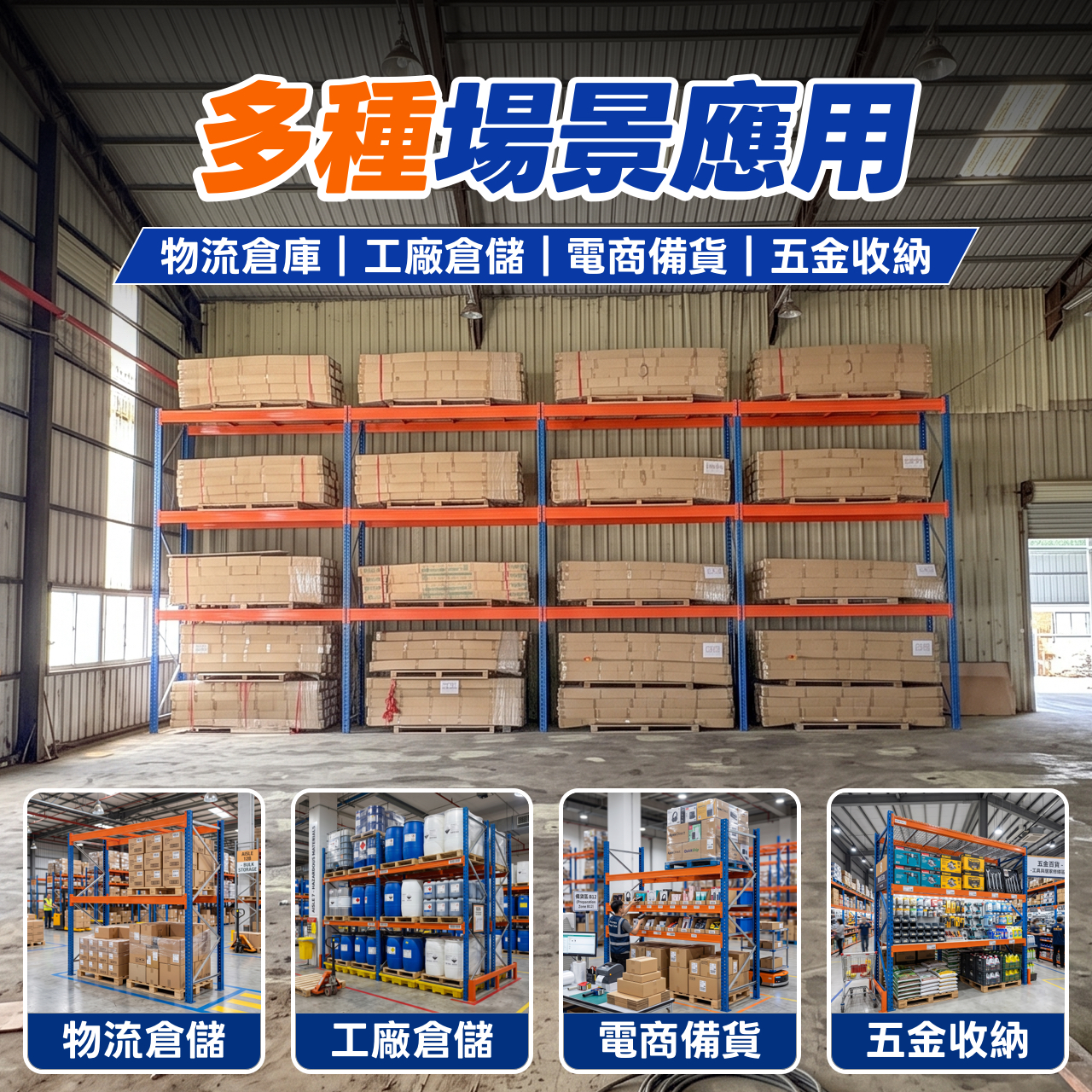 專為倉儲、工廠、電商出貨倉設計，單層承重高達 3,000 公斤，輕鬆應對棧板貨物堆疊需求。

規格尺寸：寬 250cm × 深 100cm × 高 280cm，空間利用最大化，讓每一坪都不浪費。

🔒 安全有保障！
每組棧板架隨貨附贈 8 顆專用安全扣，有效防止橫樑位移鬆脫，讓貨物放得穩、存得安心，符合工業安全標準。

👉 立即諮詢，批量優惠歡迎來電洽詢。
